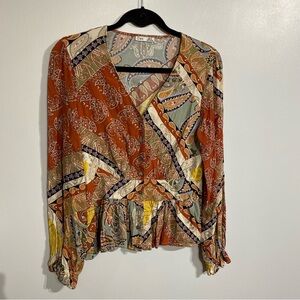 Dex Blouse Bohemian Paisley v neck button front